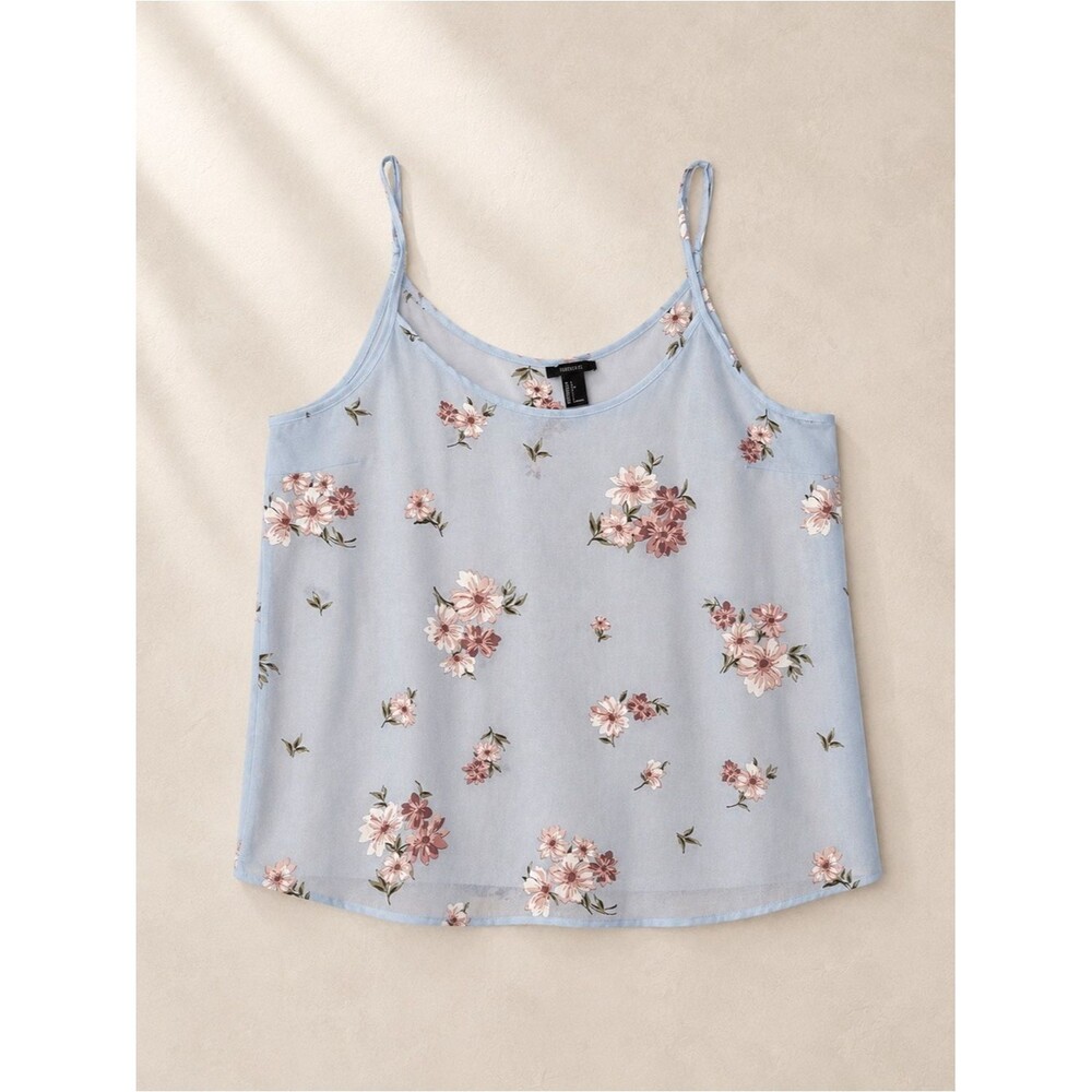 Forever 21 Blue Floral Cami Tank Top Adjustable Straps Size Large Cottagecore